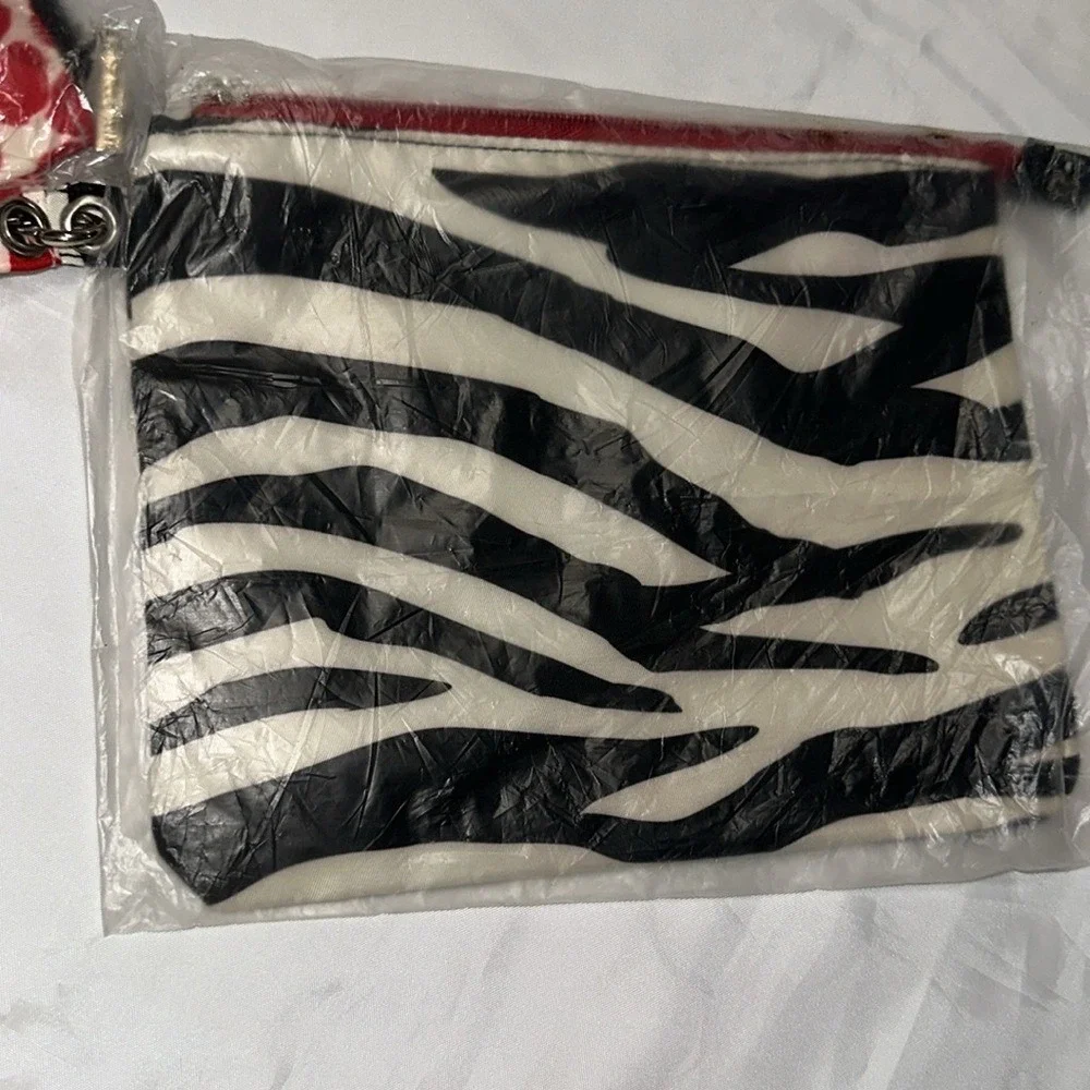 Set of 2 Canvas Zipper Pouches Zebra Stripe and Red Polka Dot Travel Bags
